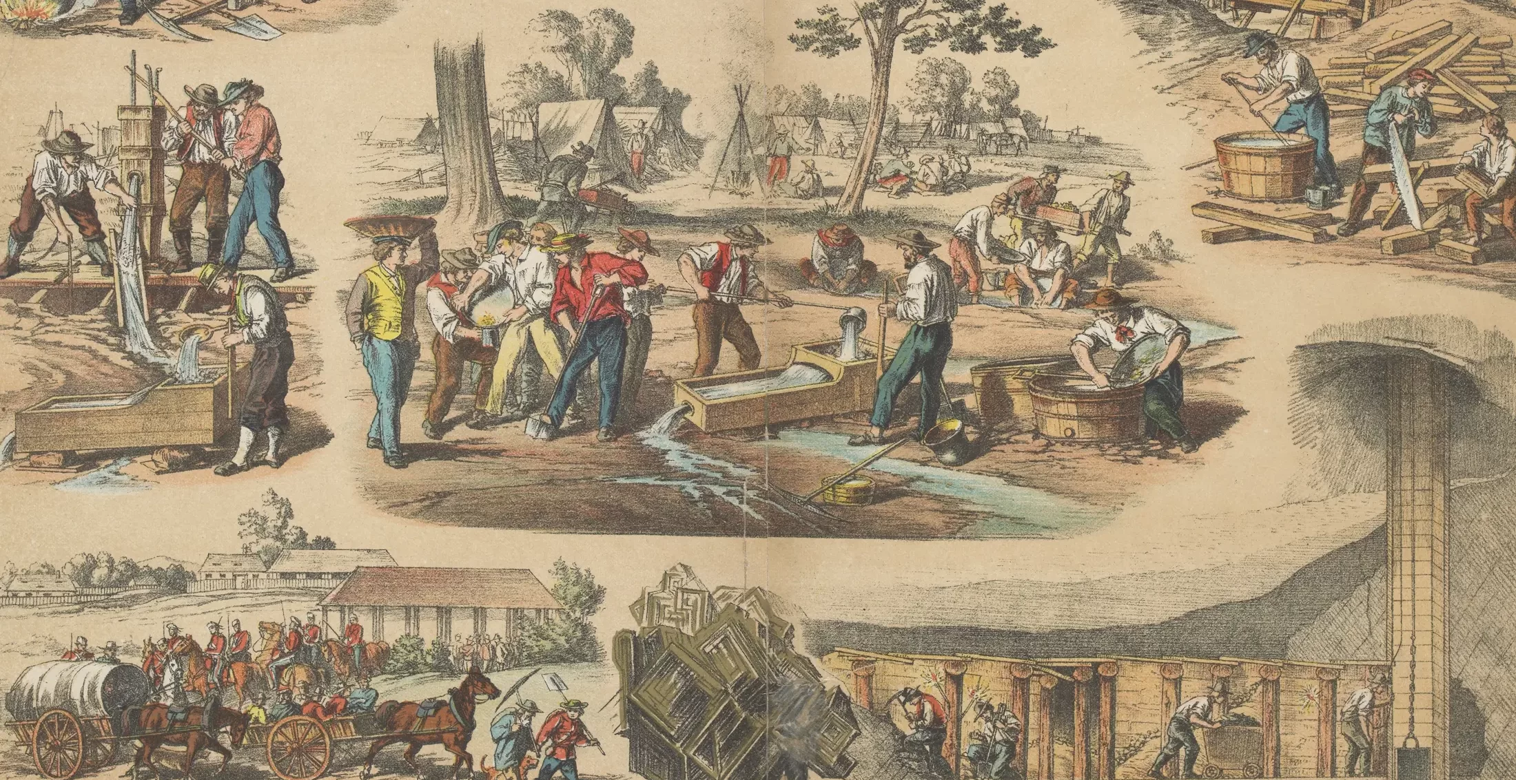 Illustration Gold mining on an Australian goldfield 